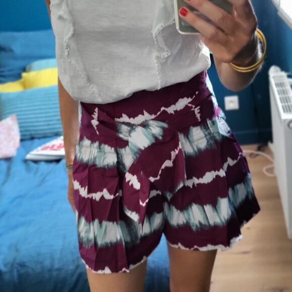 Sezane Tyson Purple Tie-Dye Women's Cotton Shorts - Picture 14 of 16